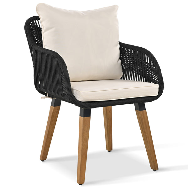 English Elm K&K 5-Piece Outdoor Rope Weave Patio Set with Pop-Up Cool Bar Table, Loveseat, Chairs & Ottomans Beige+Black WF324995AAW