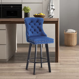 Hearth and Haven Ys Modern Swivel Bar Stools Velvet Barstools Button Tufted Bar Stools Rivet Trim Bar Stools For Kitchen Island, Bistro, with Metal Pull Ring Sturdy Footrest Large Backrest For Home Bar, Blue W2311P149169