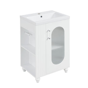 English Elm 20" Matte Freestanding Bathroom Vanity Ceramic Sink Mdf Cabinet Open Side Shelf White N725P364206K