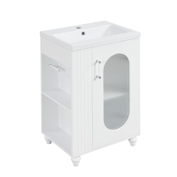 English Elm 20" Matte Freestanding Bathroom Vanity Ceramic Sink Mdf Cabinet Open Side Shelf White N725P364206K