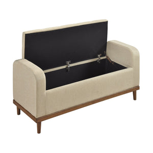 English Elm Mid-Century Tufted Lift-Top Storage Bench, Upholstered Light Brown Seat, Walnut Solid Wood Frame B011P169816