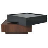 English Elm Multi-Functional Square 360°Rotating Coffee Table With 2 Drawers, High Gloss 2-Tier Center Table With Swivel Tabletop and Storage, Walnut Table Frame Side Table For Living Room, Black