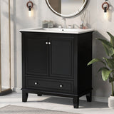 English Elm 30" Bathroom Vanity With Sink Combo, Multi-Functional Bathroom Cabinet With Doors and Drawer, Solid Wood and Mdf Board, Black