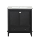 English Elm 30" Bathroom Vanity With Sink Combo, Multi-Functional Bathroom Cabinet With Doors and Drawer, Solid Wood and Mdf Board, Black