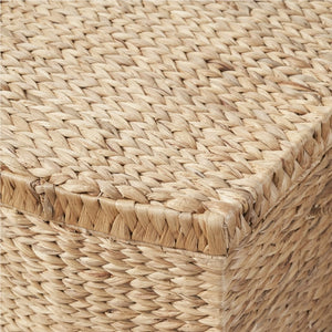 English Elm Rectangular Water Hyacinth Woven Trunk with Iron Frame and Side Handles for Home Storage B093P169707