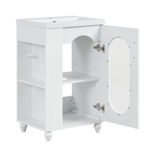 English Elm 20" Bathroom Vanity with Sink Compact Modern Freestanding MDF & Ceramic Undermount Sink Cabinet with Door and Two-Tier Shelf, Toilet Paper Holder, Adjustable Shelf, Sleek Rectangular Design White N725P246925K