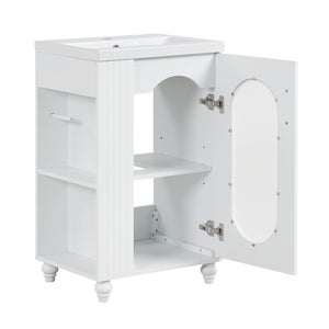 English Elm 20" Matte Freestanding Bathroom Vanity Ceramic Sink Mdf Cabinet Open Side Shelf White N725P364206K
