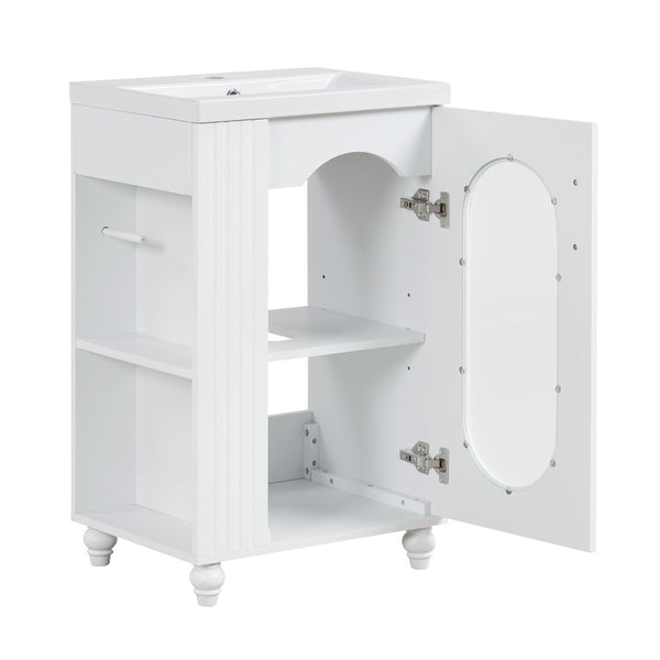 English Elm 20" Matte Freestanding Bathroom Vanity Ceramic Sink Mdf Cabinet Open Side Shelf White N725P364206K