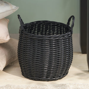 English Elm Lucius Round Resin Woven Wicker Basket with Handles - Black 13"x13"x10.2" Stylish Storage Solution B093P169699