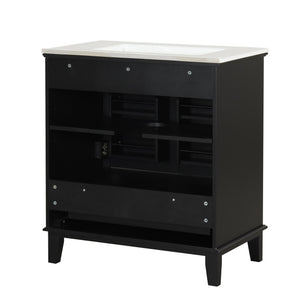 English Elm 30" Solid Wood Bathroom Vanity with Ceramic Sink, Modern Black Freestanding Cabinet, 2 Doors 1 Drawer WF322498AAB