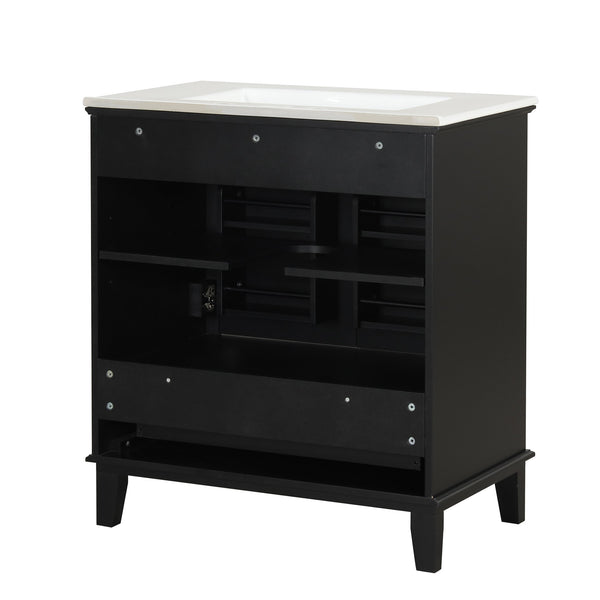English Elm 30" Solid Wood Bathroom Vanity with Ceramic Sink, Modern Black Freestanding Cabinet, 2 Doors 1 Drawer WF322498AAB