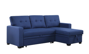 English Elm Upholstered Convertible Pull-Out Sectional Sofa with Chaise and Removable Cushions for Guests Blue B102S00005