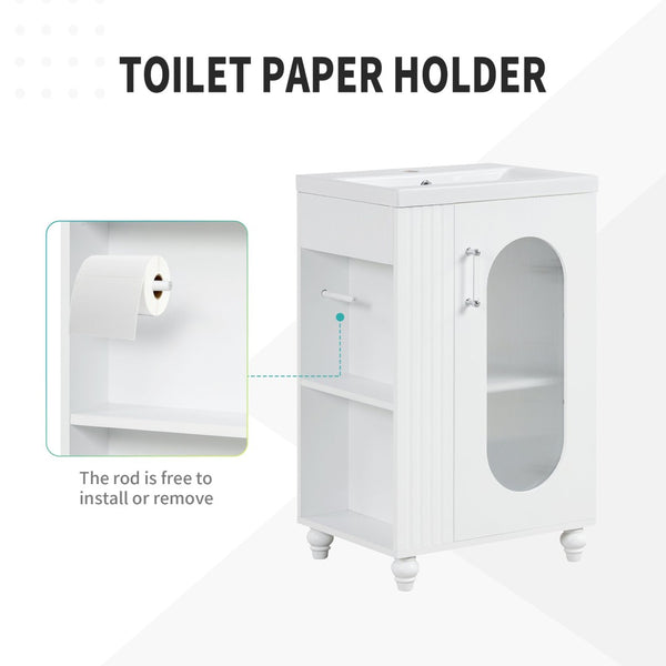 English Elm 20" Matte Freestanding Bathroom Vanity Ceramic Sink Mdf Cabinet Open Side Shelf White N725P364206K