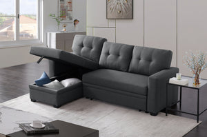 English Elm Upholstered Convertible Pull-Out Sectional Sofa with Chaise and Removable Cushions for Guests Dark Gray B102S00001