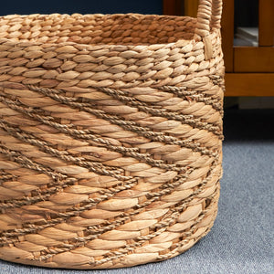 English Elm Round Water Hyacinth Seagrass Woven Basket with Handles — Stylish 15" Storage Bin for Towels, Toys, Magazines and Home Decor Natural & Light Brown B093P169706