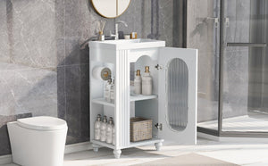 English Elm 20" Bathroom Vanity with Sink Compact Modern Freestanding MDF & Ceramic Undermount Sink Cabinet with Door and Two-Tier Shelf, Toilet Paper Holder, Adjustable Shelf, Sleek Rectangular Design White N725P246925K
