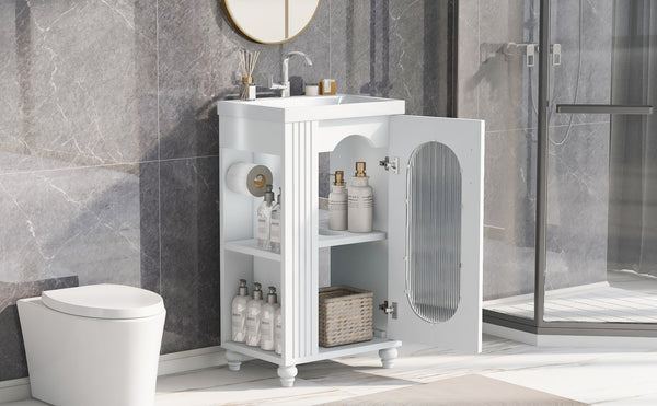 English Elm 20" Matte Freestanding Bathroom Vanity Ceramic Sink Mdf Cabinet Open Side Shelf White N725P364206K