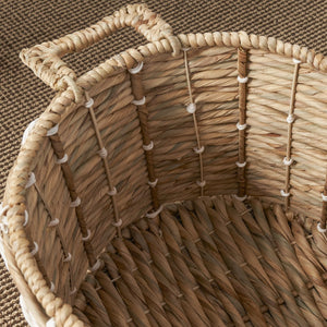 English Elm Round Water Hyacinth Seagrass Woven Basket with Handles — Stylish 15" Storage Bin for Towels, Toys, Magazines and Home Decor Brown+White B093P169708