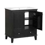 English Elm 30" Bathroom Vanity With Sink Combo, Multi-Functional Bathroom Cabinet With Doors and Drawer, Solid Wood and Mdf Board, Black