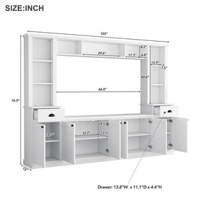 English Elm Minimalist Modular Wall Unit Four Piece Entertainment System Fits Tvs up to 75 Inches White SD000031AAK