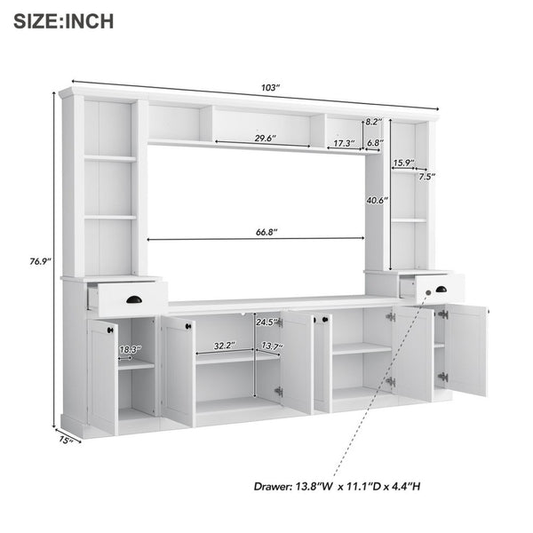 English Elm Minimalist Modular Wall Unit Four Piece Entertainment System Fits Tvs up to 75 Inches White SD000031AAK
