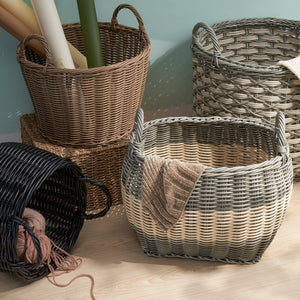 English Elm Zita Oval Resin Woven Wicker Storage Basket with Handles, Durable Cream-Gray Organizer for Home Décor (18x15x11.4) B093P169702