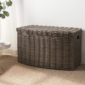 English Elm Joseph Rectangular Curve Wicker Trunk With Handles - Stylish Storage For Home, 24" X 14" X 15" B093P169701