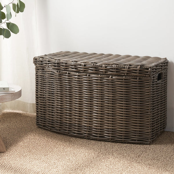 English Elm Joseph Rectangular Curve Wicker Trunk With Handles - Stylish Storage For Home, 24" X 14" X 15" B093P169701