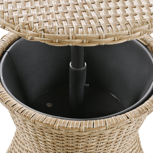 English Elm K&K 5-Piece Outdoor Rope Weave Patio Set with Pop-Up Cool Bar Table, Loveseat, Chairs & Ottomans Brown WF324995AAZ