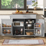 K&K Rolling Kitchen Island with Storage, Kitchen Cart with Rubber Wood Top, Spacious Drawer with Divider and Internal Storage Rack, Kitchen Island On Wheels with Adjustable Shelf Tower Rack