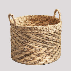 English Elm Round Water Hyacinth Seagrass Woven Basket with Handles — Stylish 15" Storage Bin for Towels, Toys, Magazines and Home Decor Natural & Light Brown B093P169706