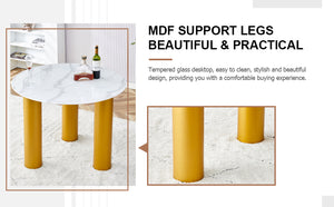 English Elm Round white dining table with faux marble top, gold MDF legs, seats 4, easy-clean, quick assembly W1151S00812