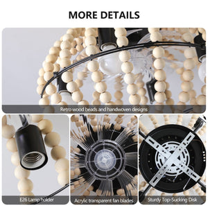 English Elm Beaded Wood Chandelier Fan Semi Flush Mount Bohemian Rustic Light for Small Rooms W1340P209773
