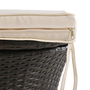 English Elm K&K 5-Piece Outdoor Rope Weave Patio Set with Pop-Up Cool Bar Table, Loveseat, Chairs & Ottomans Beige+Black WF324995AAW