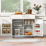 Hearth and Haven K&K Rolling Kitchen Island with Storage, Kitchen Cart with Rubber Wood Top, Spacious Drawer with Divider and Internal Storage Rack, Kitchen Island On Wheels with Adjustable Shelf Tower Rack WF316601AAW