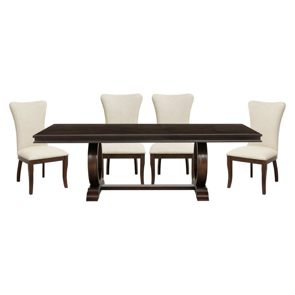 English Elm Modern Traditional 5 Piece Dining Set with Extension Leaf and Upholstered Chairs Cherry B011S00828