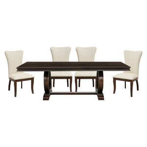 English Elm Modern Traditional 5 Piece Dining Set with Extension Leaf and Upholstered Chairs Cherry B011S00828