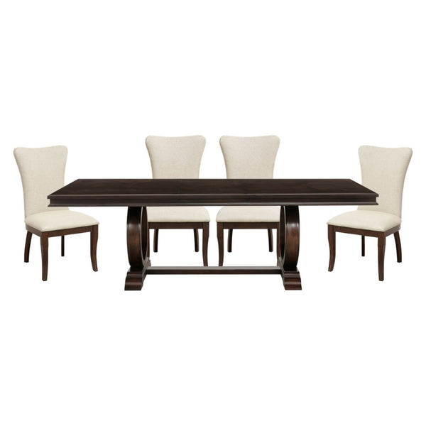 English Elm Modern Traditional 5 Piece Dining Set with Extension Leaf and Upholstered Chairs Cherry B011S00828
