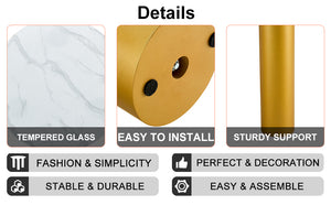 English Elm Round white dining table with faux marble top, gold MDF legs, seats 4, easy-clean, quick assembly W1151S00812