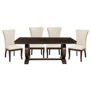 English Elm Modern Traditional 5 Piece Dining Set with Extension Leaf and Upholstered Chairs Cherry B011S00828