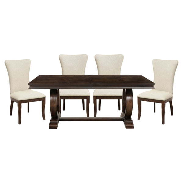 English Elm Modern Traditional 5 Piece Dining Set with Extension Leaf and Upholstered Chairs Cherry B011S00828