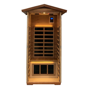 English Elm Red Cedar Hemlock Outdoor Sauna Cabin Far Infrared 4 Person Wellness Retreat W1787S00008