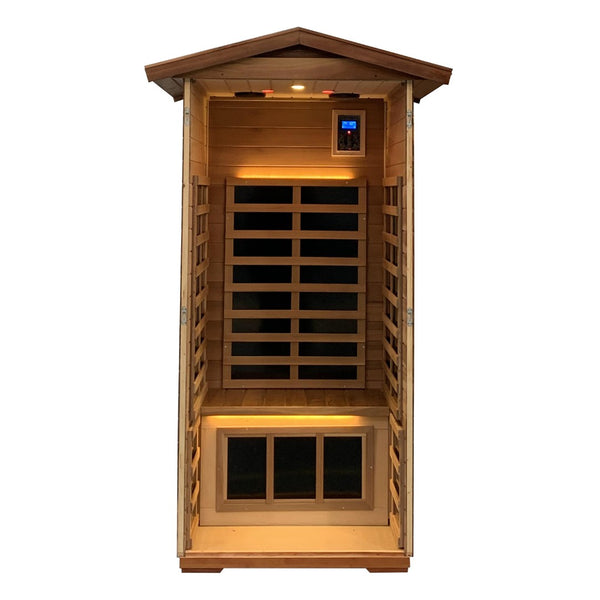 English Elm Red Cedar Hemlock Outdoor Sauna Cabin Far Infrared 4 Person Wellness Retreat W1787S00008