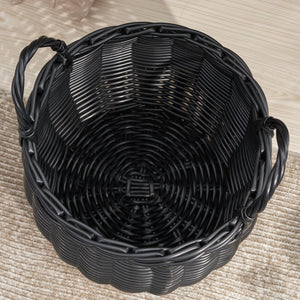 English Elm Lucius Round Resin Woven Wicker Basket with Handles - Black 13"x13"x10.2" Stylish Storage Solution B093P169699