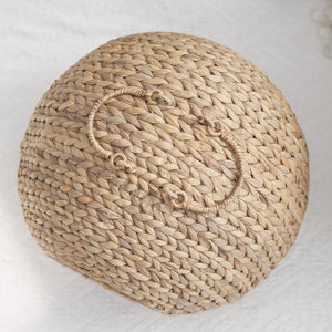 English Elm Gertrude Water Hyacinth Woven Wicker Cat Bed Cave with Handles, Sustainable Cozy Round Nest 18" B093P169697