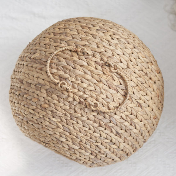 English Elm Gertrude Water Hyacinth Woven Wicker Cat Bed Cave with Handles, Sustainable Cozy Round Nest 18" B093P169697