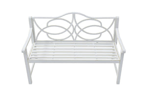 English Elm Outdoor Garden Patio Bench Cast Iron Alloy Steel Frame 3-Seat Floral Backrest Armrests White, Weather-Resistant Finish, Easy-Clean Durable Design for Yard Porch Balcony (Assembles Fast) W1117P155244