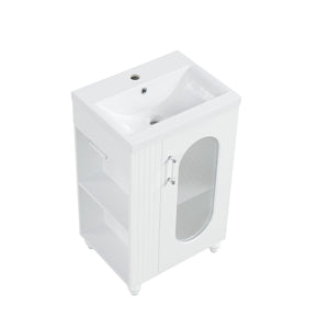 English Elm 20" Bathroom Vanity with Sink Compact Modern Freestanding MDF & Ceramic Undermount Sink Cabinet with Door and Two-Tier Shelf, Toilet Paper Holder, Adjustable Shelf, Sleek Rectangular Design White N725P246925K