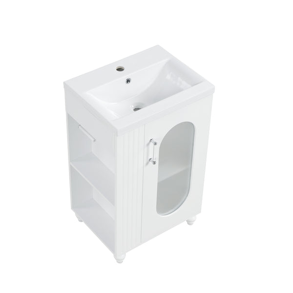 English Elm 20" Bathroom Vanity with Sink Compact Modern Freestanding MDF & Ceramic Undermount Sink Cabinet with Door and Two-Tier Shelf, Toilet Paper Holder, Adjustable Shelf, Sleek Rectangular Design White N725P246925K