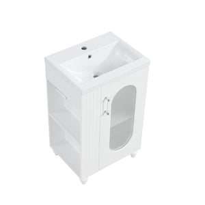 English Elm 20" Matte Freestanding Bathroom Vanity Ceramic Sink Mdf Cabinet Open Side Shelf White N725P364206K